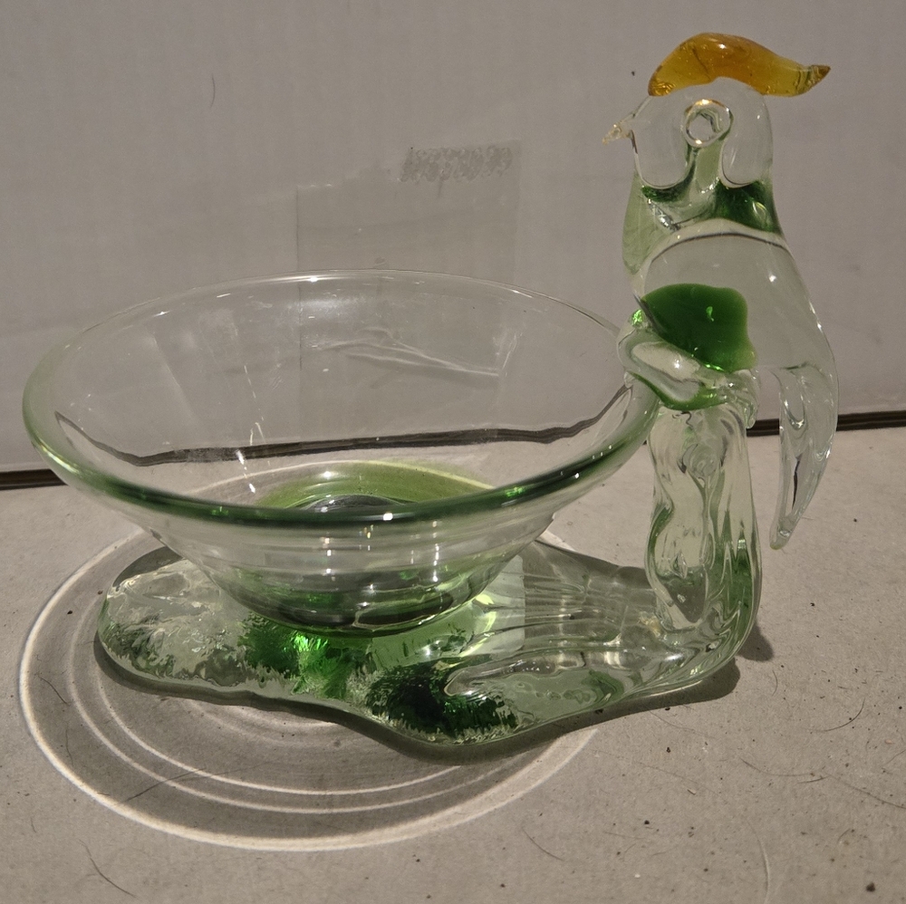 Green Glass Bird Bowl